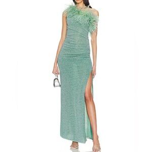Oseree LUMIERE PLUMAGE ONE SHOULDER DRESS IN AQUA NWT 🏷️🩵